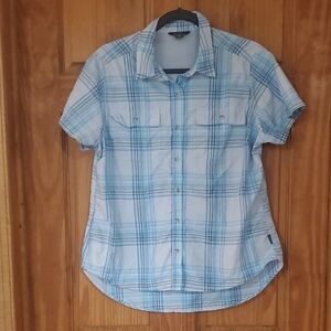 Eddie Bauer Blue and White Casual Button Down Shirt